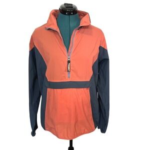 L.L.Bean Stowaway Jacket Womens Medium Orange Blue Anorak Windbreaker‎ Half Zip
